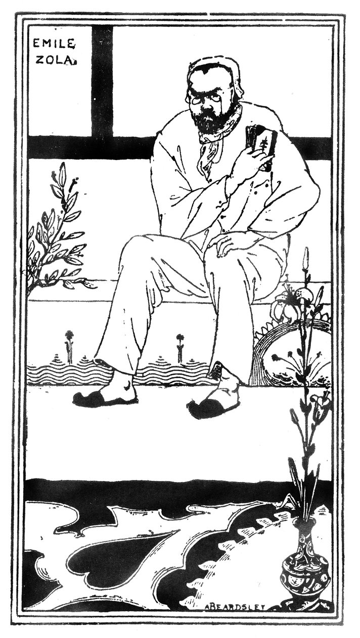 एमिल ज़ोला, 1893 88 @ ज़ोला (1840-1902) फ्रांसीसी लेखक और उपन्यासकार; &39;पल मॉल बजट&39; पत्रिका से चित्रण; द्वारा ऑब्रे बियर्डस्ले