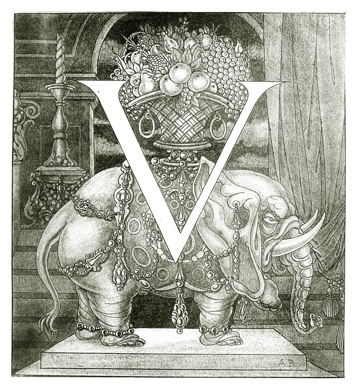 प्रारंभिक पत्र &39;वी&39; से वॉलपोन, 1898 द्वारा ऑब्रे बियर्डस्ले