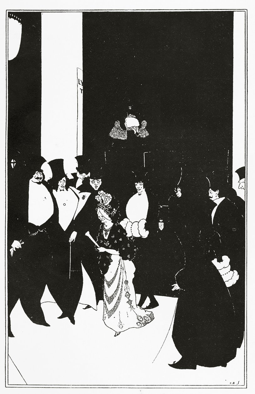 लेडी गोल्ड एस्कॉर्ट, "द येलो बुक", 1894 से चित्रण द्वारा ऑब्रे बियर्डस्ले