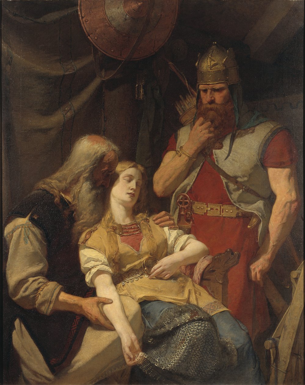 Orvar Oddr ने एक Ingeborg la mort de Hjalmar की घोषणा की - Oervar-Oddr ने Ingeborg को Hjalmar की मौत के बारे में Malmstrom, अगस्त (1829-1901) द्वारा सूचित किया। तेल के रंगों से केन्वस पर बना चित्र द्वारा अगस्त माल्मस्ट्रोम