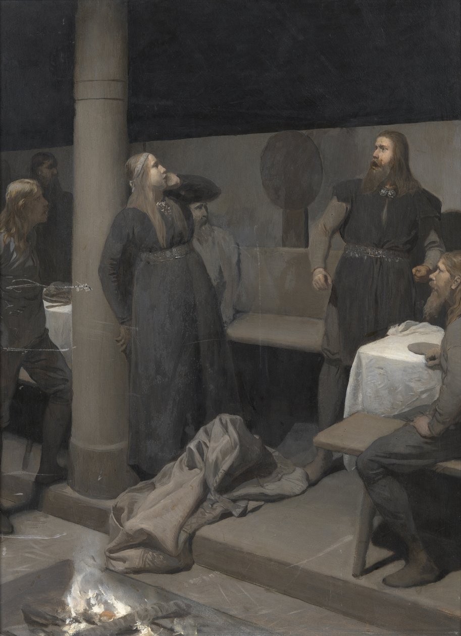 बर्न्ट नेजल की कहानी: गुन्नार और हॉलगेर्र, सी। 1895. द्वारा अगस्त माल्मस्ट्रोम