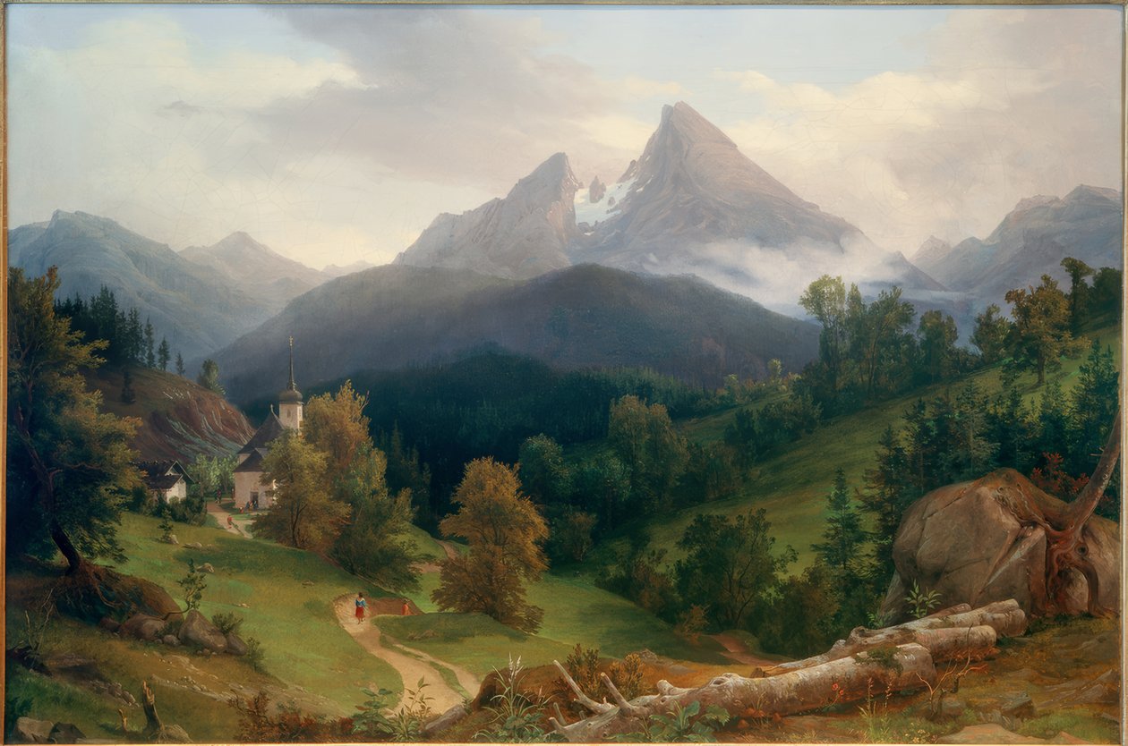 Watzmann के साथ लैंडस्केप द्वारा अगस्त विल्हेम जूलियस अहलबोर्न
