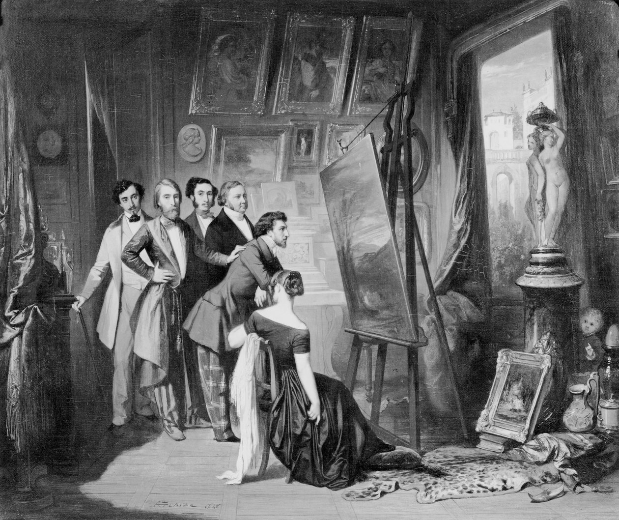 मॉन्टपेलियर में अल्फ्रेड ब्रुयस (1821-77) के स्टूडियो का इंटीरियर, 1848 द्वारा अगस्टे बर्थेलेमी ग्लॉज़