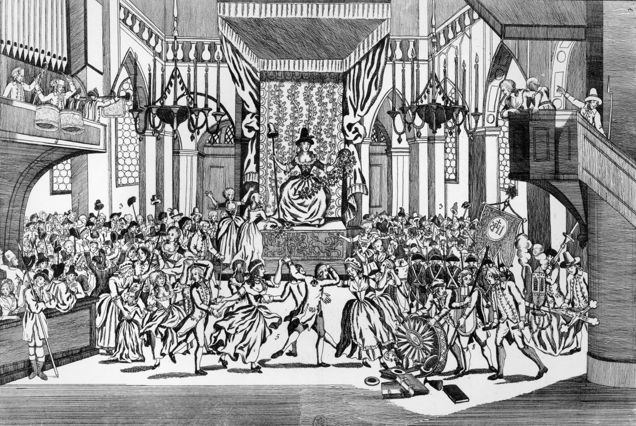 पेरिस में नोट्रे-डेम कैथेड्रल में कारण की देवी का उत्सव, 10 नवंबर 1793 द्वारा अगस्टे क्रिश्चियन फ्लेश्चमैन
