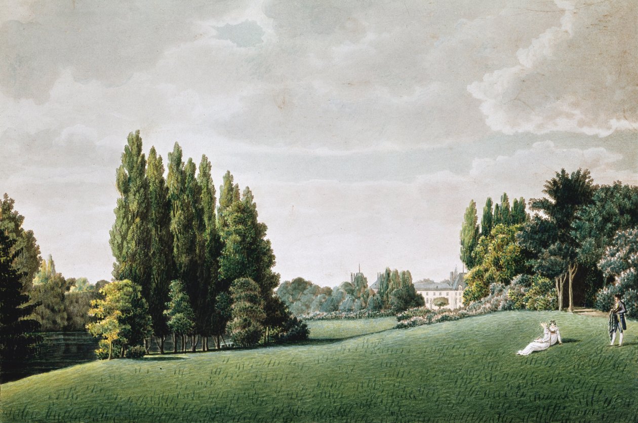 लुइस गार्नेरे (1783-1857) (एक्वाटिंट) द्वारा उत्कीर्ण &39;व्यू ऑफ द मैल्मिसन&39; से स्टोन ब्रिज के पास चेटू का दृश्य द्वारा अगस्टे साइमन गार्नेरे