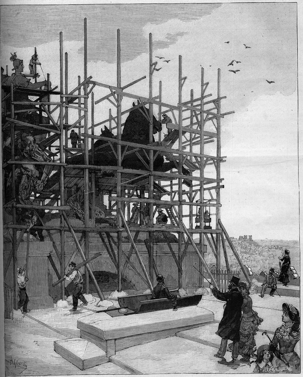 आर्क डी ट्रायम्फ डी पेरिस: एलेक्जेंडर फाल्गुएरे (1831-1900) या "" ट्रायम्फ डे ला रिपब्लिक "" द्वारा मूर्तिकला पर निर्माण कार्य की वर्तमान स्थिति द्वारा अगस्टे (बाद) जेरार्डिन