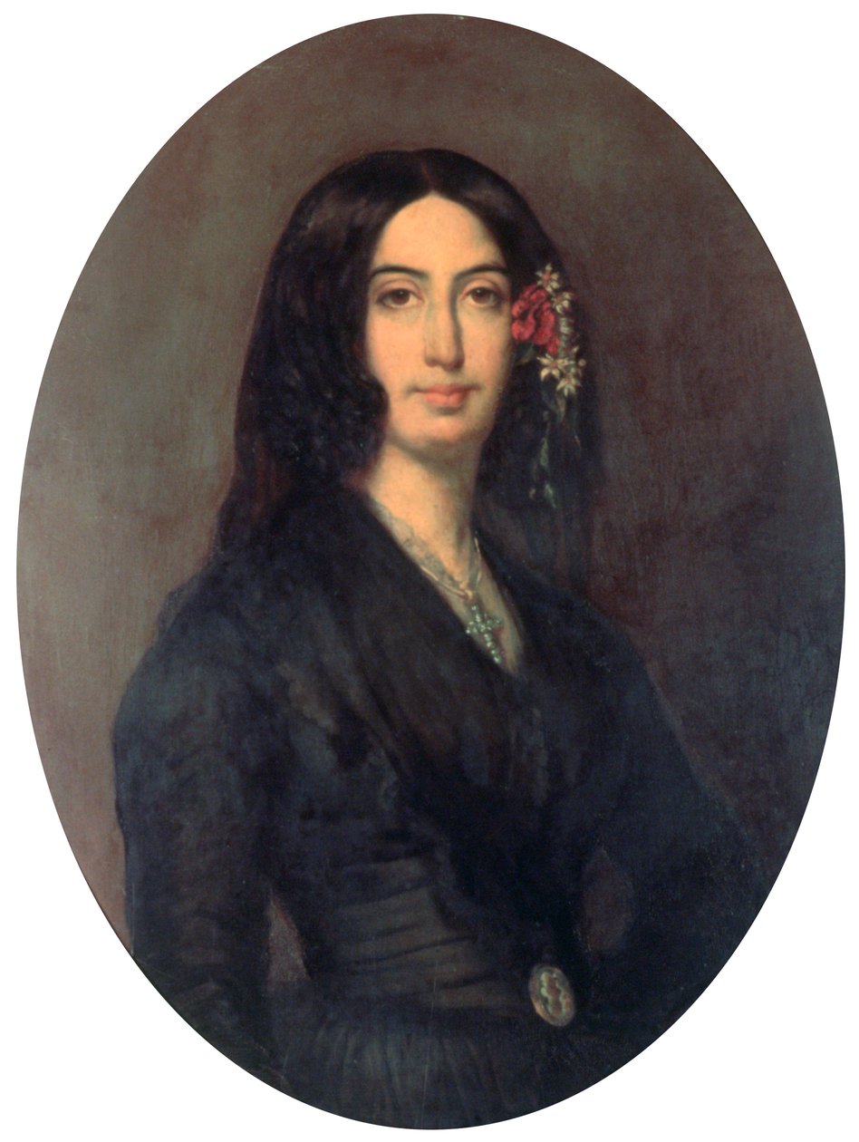 जॉर्ज सैंड, फ्रांसीसी उपन्यासकार और प्रारंभिक नारीवादी, c1845 द्वारा अगस्टे चारपाइएर