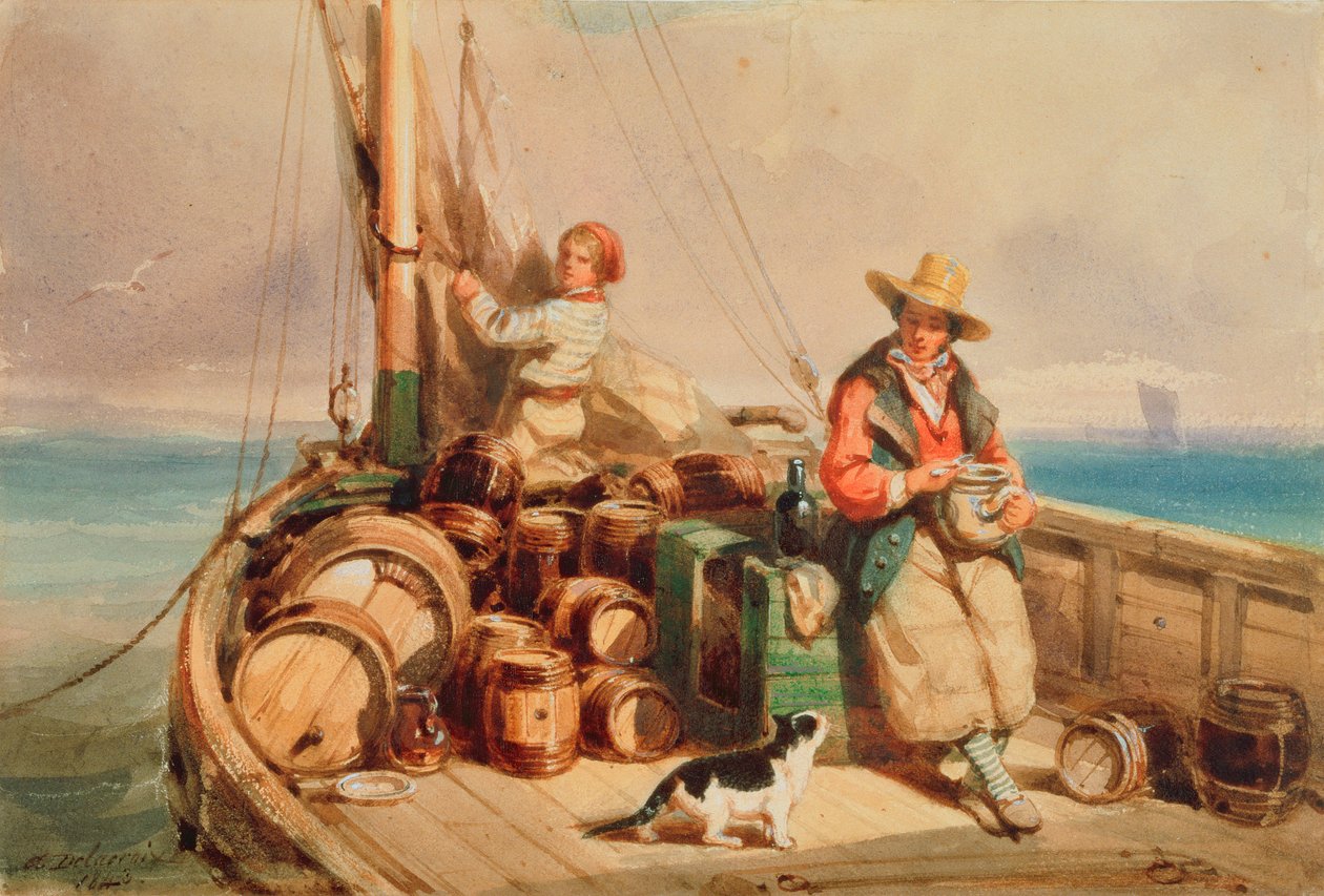 एक नाव पर दो आंकड़े, 1843 (कागज पर wc) द्वारा अगस्टे डेलाक्रोइक्स