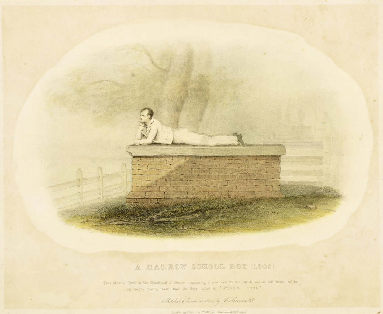 ए हैरो स्कूल बॉय (1805) - लॉर्ड बायरन (1788-1824), 1833 द्वारा अगस्टे हर्विओ