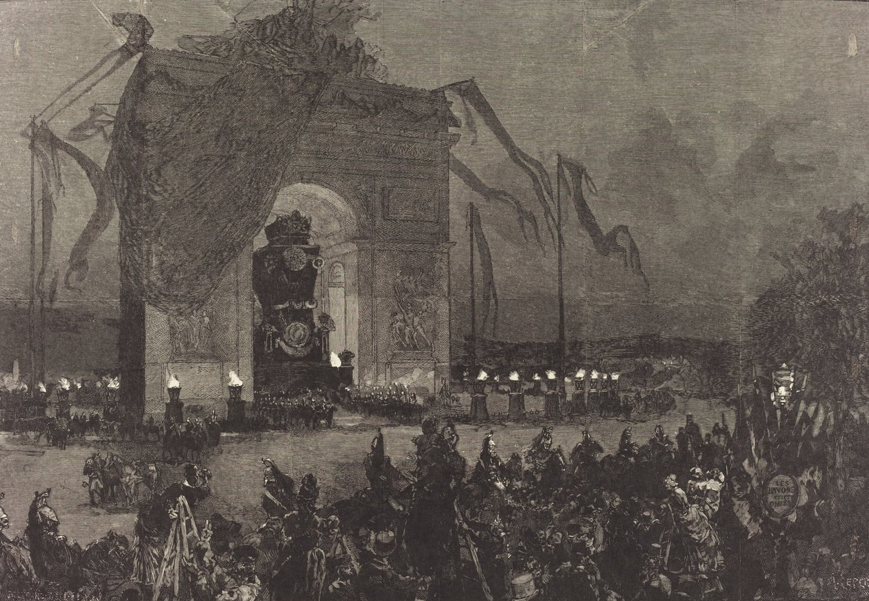 विक्टर ह्यूगो का अंतिम संस्कार। द विजिल, 1885। द्वारा अगस्टे लेपेरे