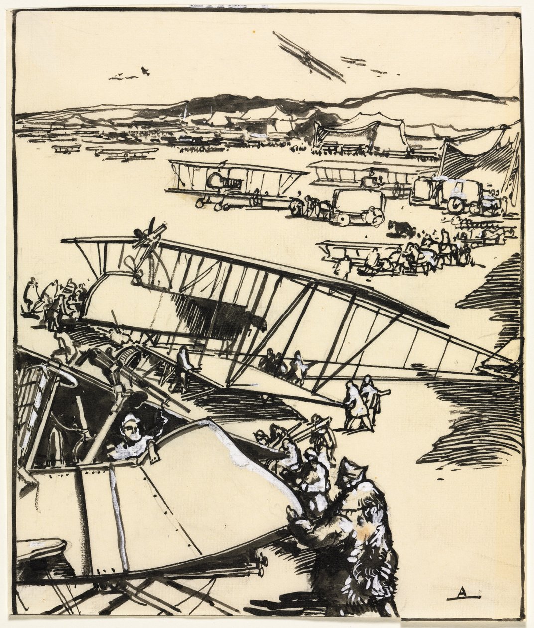 जमीन पर आराम करने वाले हवाई जहाज, 1914। द्वारा अगस्टे लुई लेपेयर