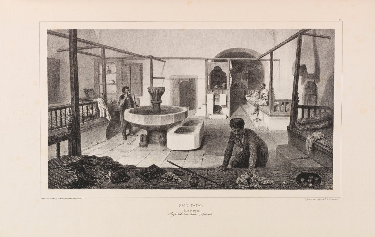 तातार स्नानागार, विश्राम कक्ष। अनातोले डे डेमिडॉफ, 1837 द्वारा वॉयज डान्स ला रूसी से। द्वारा अगस्टे रैफेट