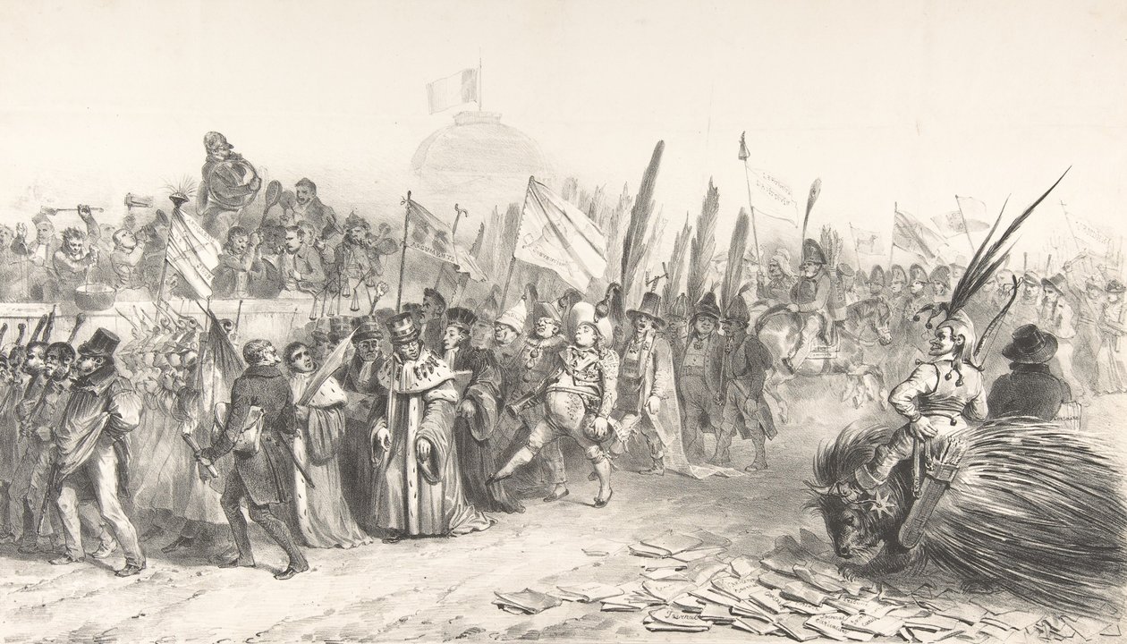 जस्ट-मिलियू पासिंग ला कैरिकेचर की भव्य समीक्षा, 30 अक्टूबर, 1832 ग्रैन..., अक्टूबर 1832 द्वारा अगस्टे रैफेट