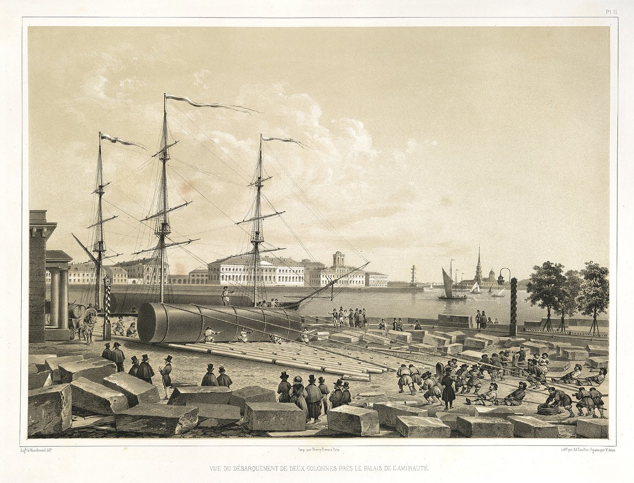 एडमिरल्टी में दो कॉलम उतारना: द सेंट आइजैक कैथेड्रल का निर्माण, 1845 द्वारा अगस्टे डे मोंटेफ्रैंड
