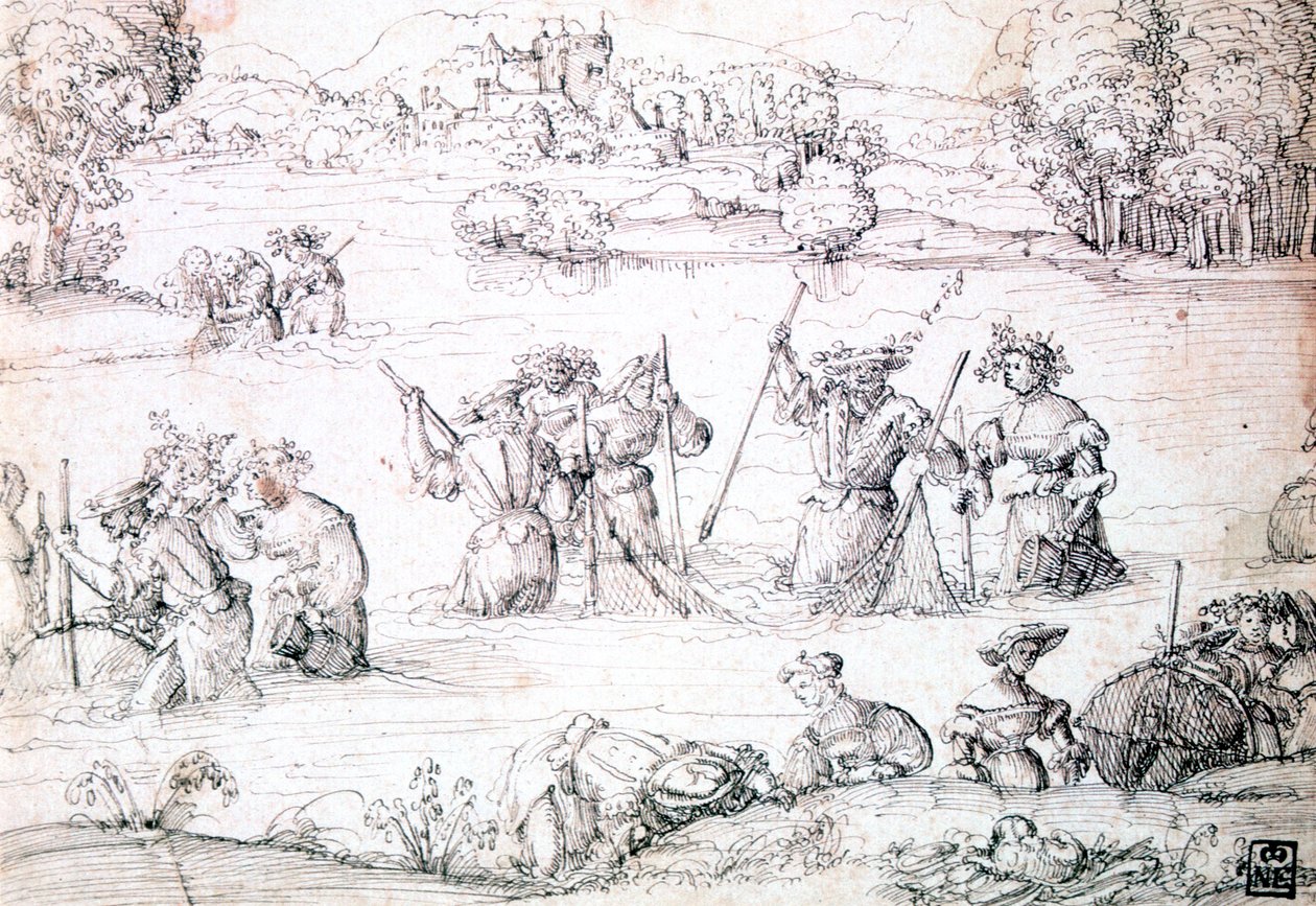 वर्षा में मछली पकड़ना, c1513-1553 द्वारा ऑगस्टिन हिर्शचोगेल