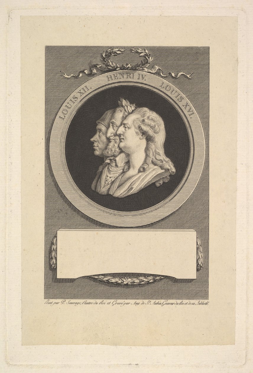 लुई XVI, हेनरी IV, और लुई XII, 1791 का पोर्ट्रेट। द्वारा ऑगस्टिन डी सेंट औबिन