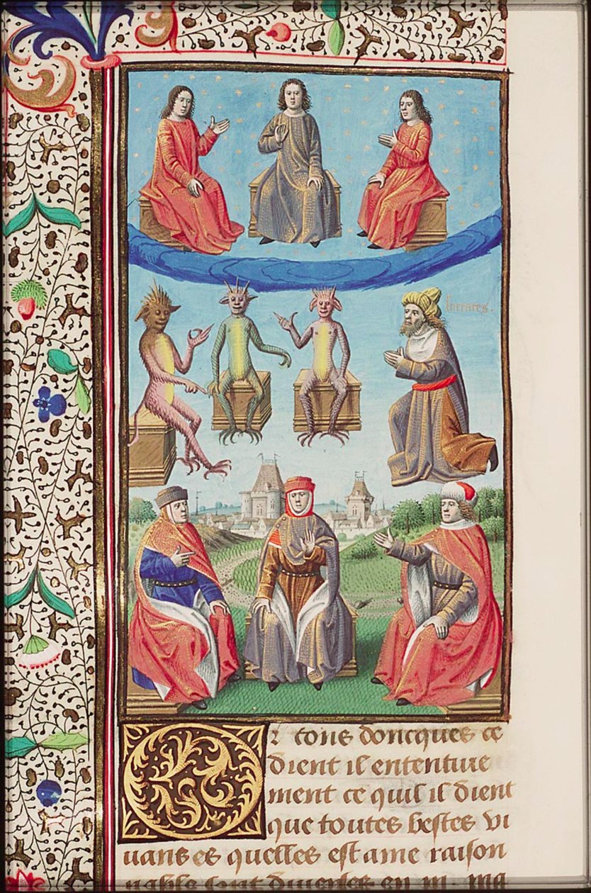 राउल डे प्रेस्लेस (1371-1375) द्वारा फ्रेंच अनुवाद, द सिटी ऑफ गॉड का एक प्रकाशित पृष्ठ। द्वारा हिप्पो की ऑगस्टीन