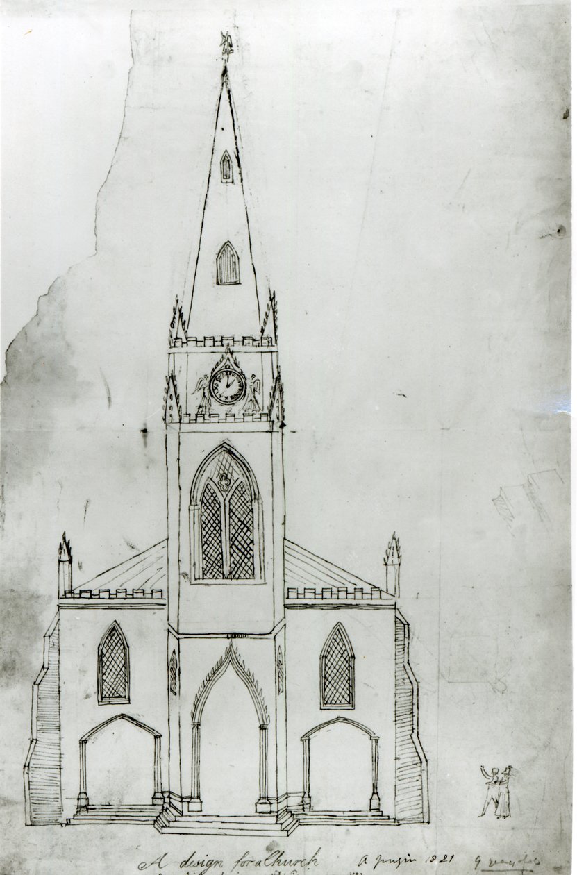 एक चर्च के लिए एक डिजाइन, 1821 (कागज पर स्याही) द्वारा ऑगस्टस चार्ल्स पुगिन