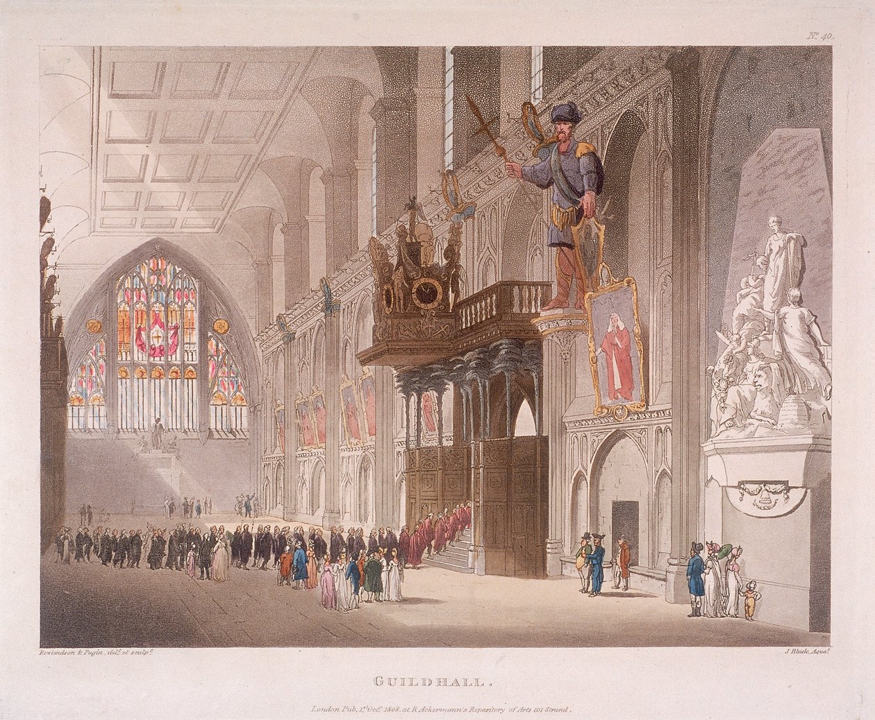 गिल्डहॉल, लंदन, 1808 द्वारा ऑगस्टस चार्ल्स पुगिन, थॉमस रोलैंडसन