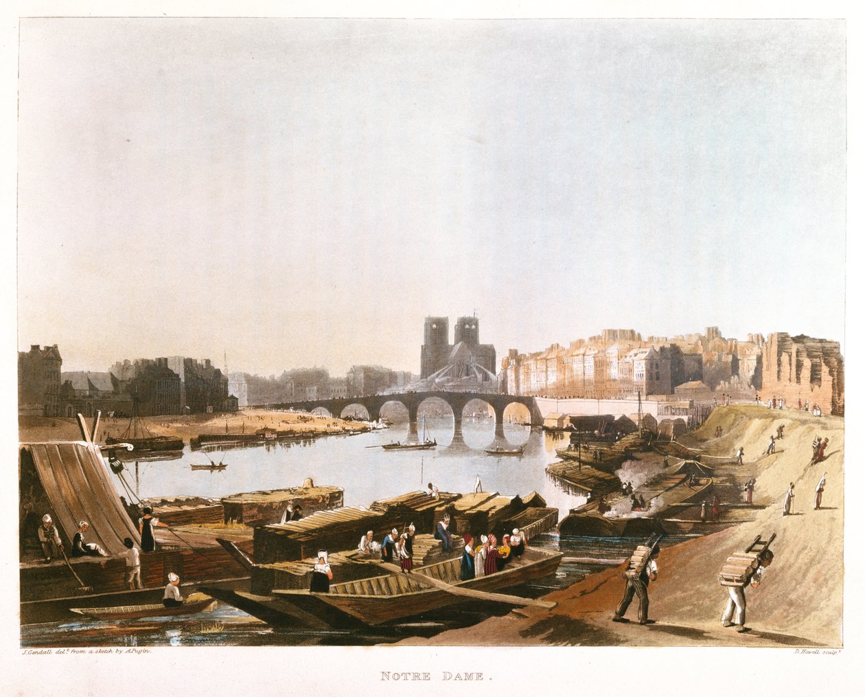 नोट्रे डेम, इले डे ला काइट, इले सेंट लुइस और पोंट डी ला टुर्नेल, 1821 द्वारा पुगिन के बाद ऑगस्टस चार्ल्स
