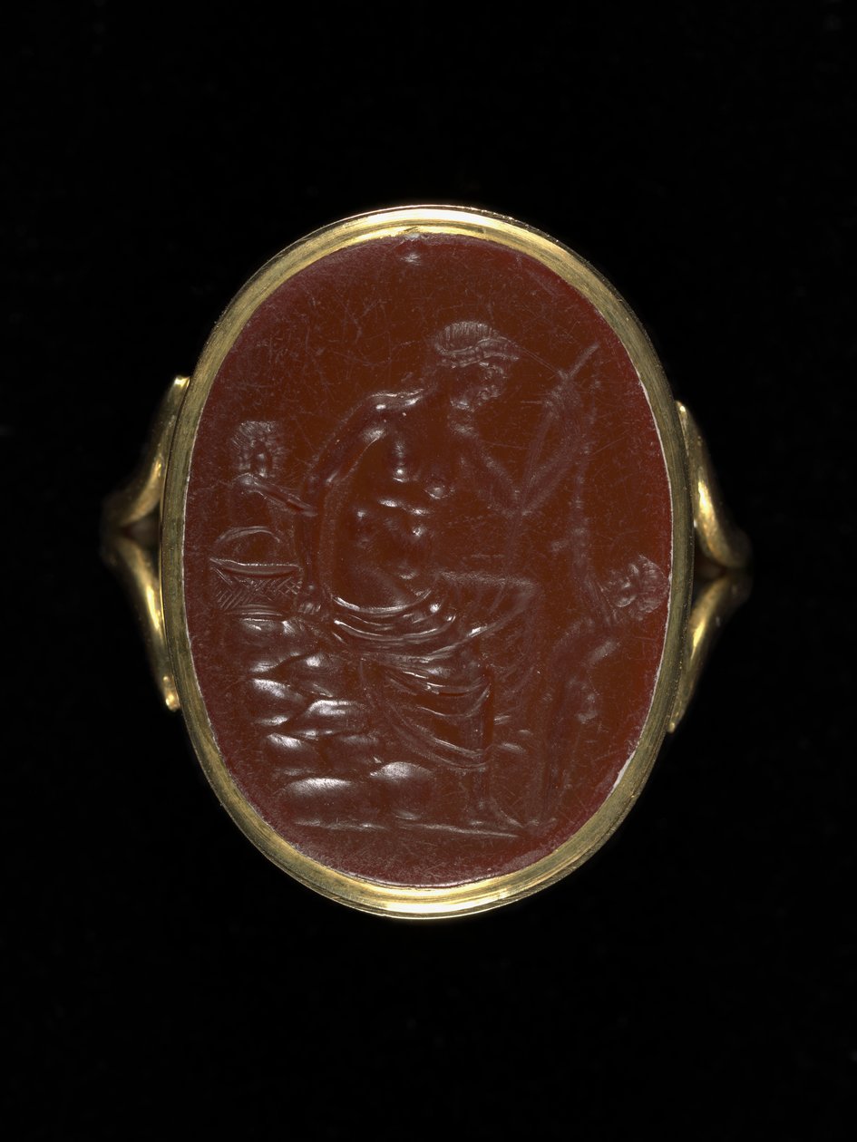 एफ़्रोडाइट को दर्शाने वाला रिंगस्टोन, c.100-70 ईसा पूर्व (कारेलियन) द्वारा औलोस औलोसो