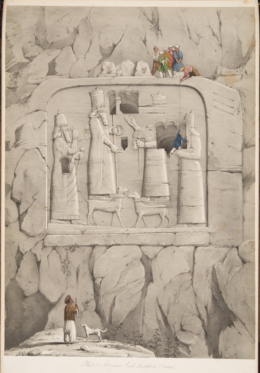 असीरियन रॉक स्कल्पचर (बावियन), नीनवे के स्मारकों से, पब। 1849 (उत्कीर्णन) द्वारा ऑस्टेन हेनरी लेयर्ड