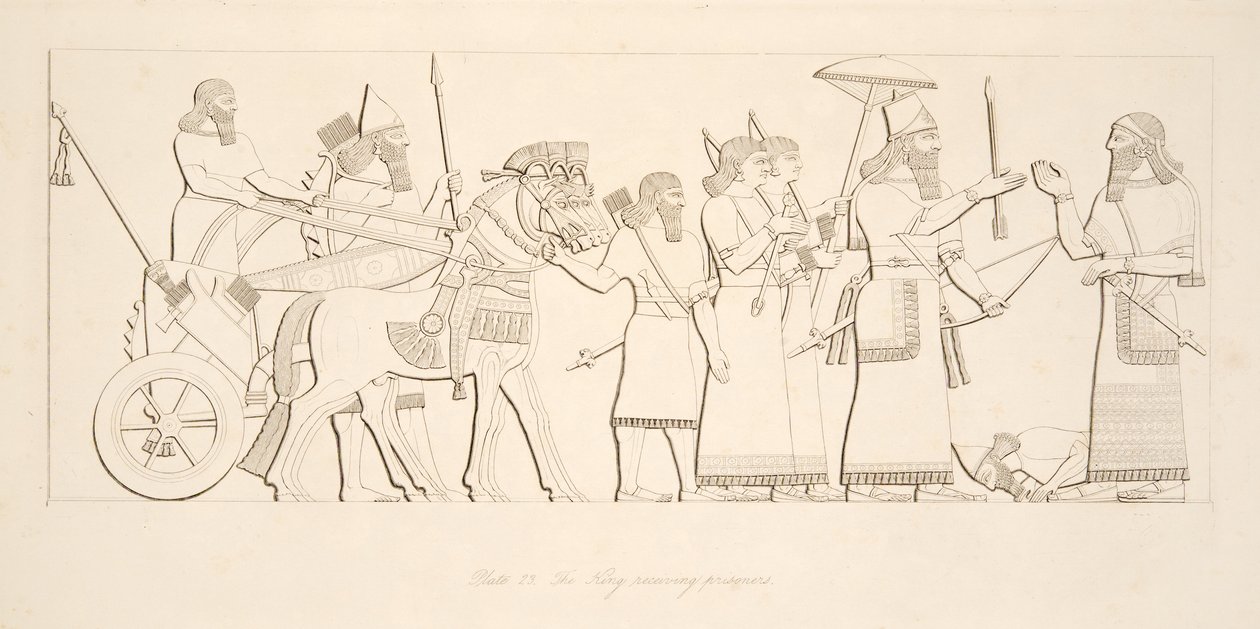 राजा, कैदियों को प्राप्त करने वाले, नीनवे के स्मारक से, पब। 1849 द्वारा ऑस्टेन हेनरी लेयर्ड