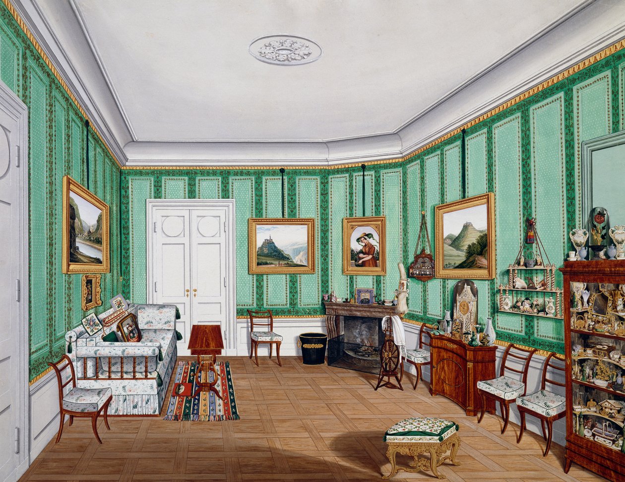 Biedermeier शैली कक्ष, लगभग 1850, जल रंग, ऑस्ट्रिया द्वारा ऑस्ट्रियाई स्कूल
