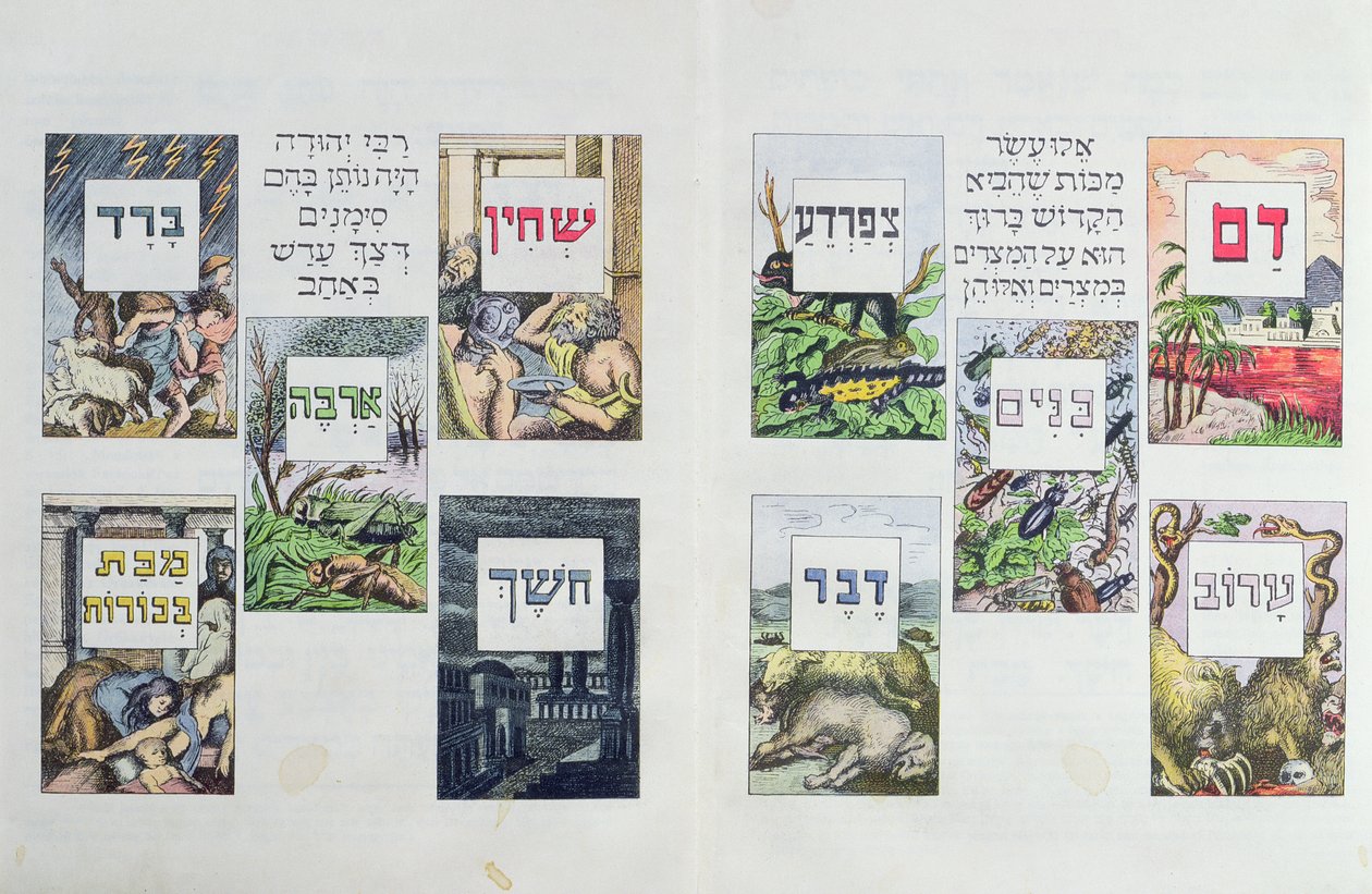 वियना में प्रकाशित एक Haggadah से मिस्र के दस विपत्तियों के चित्र, c.1900 द्वारा ऑस्ट्रियाई स्कूल