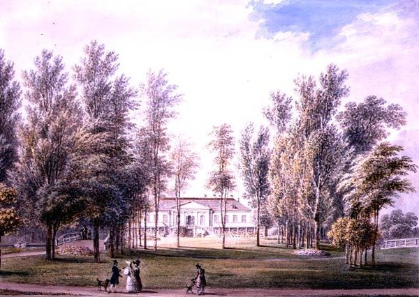 एक पार्क में एक देश के घर का दृश्य, c.1815 (कागज पर पानी के रंग का) द्वारा ऑस्ट्रियाई स्कूल
