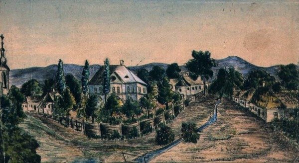 एक ग्रामीण गांव का दृश्य, c.1830 (कागज पर पानी के रंग का) द्वारा ऑस्ट्रियाई स्कूल