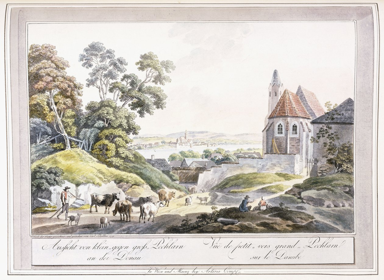 1779-1792, डेन्यूब पर लिटिल एंड ग्रेट पेक्लारन का दृश्य द्वारा ऑस्ट्रियाई स्कूल