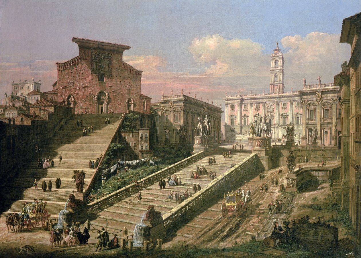 Piazza del Campidoglio और चर्च ऑफ एस। मारियो draraeli, रोम द्वारा बी और बेलोट्टो, एल बेलोटो