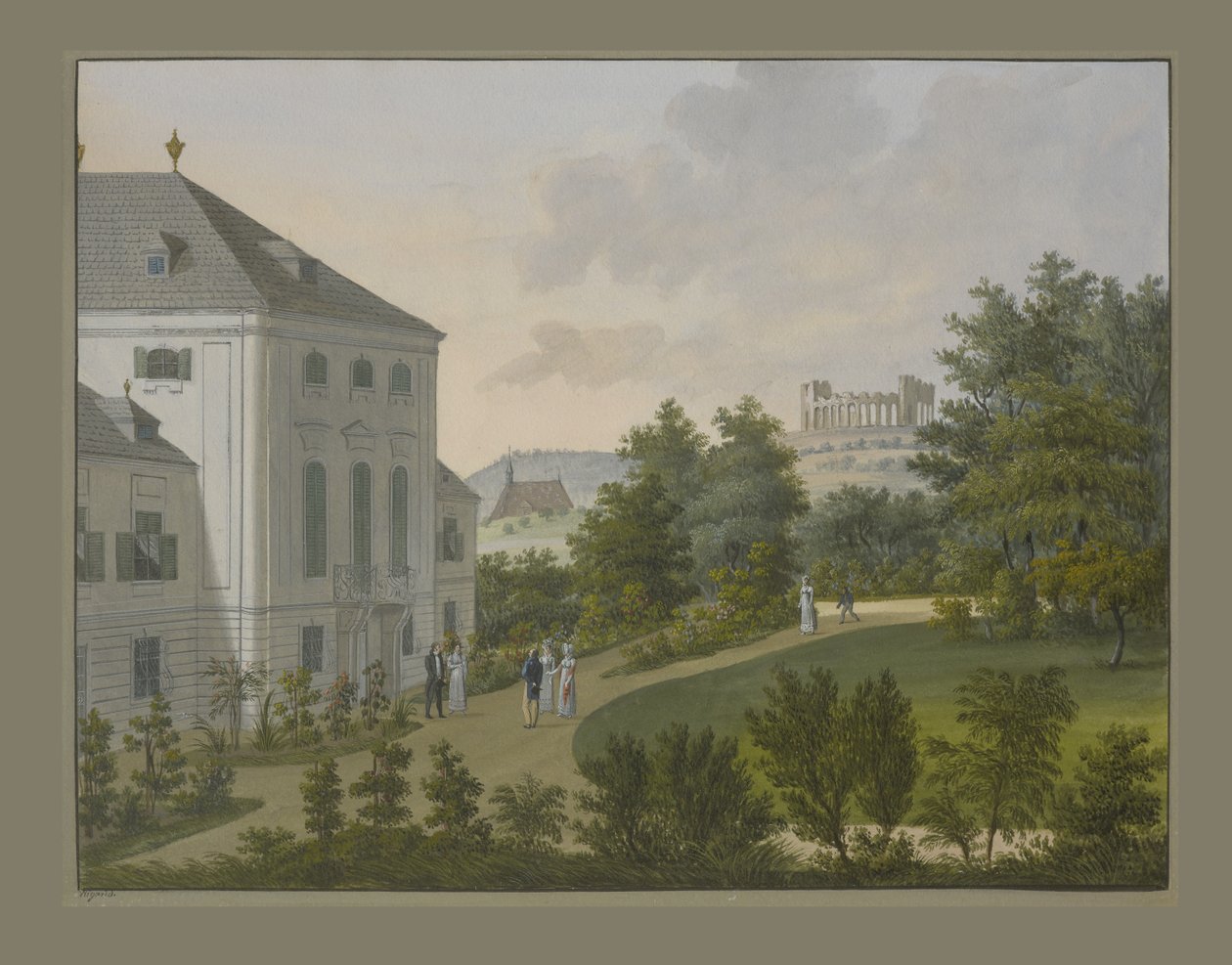 हन्यादी कैसल, मारिया एंज़र्सडॉर्फ, c.1815 (wc और gouache on paper) द्वारा बलथासर विगैंड