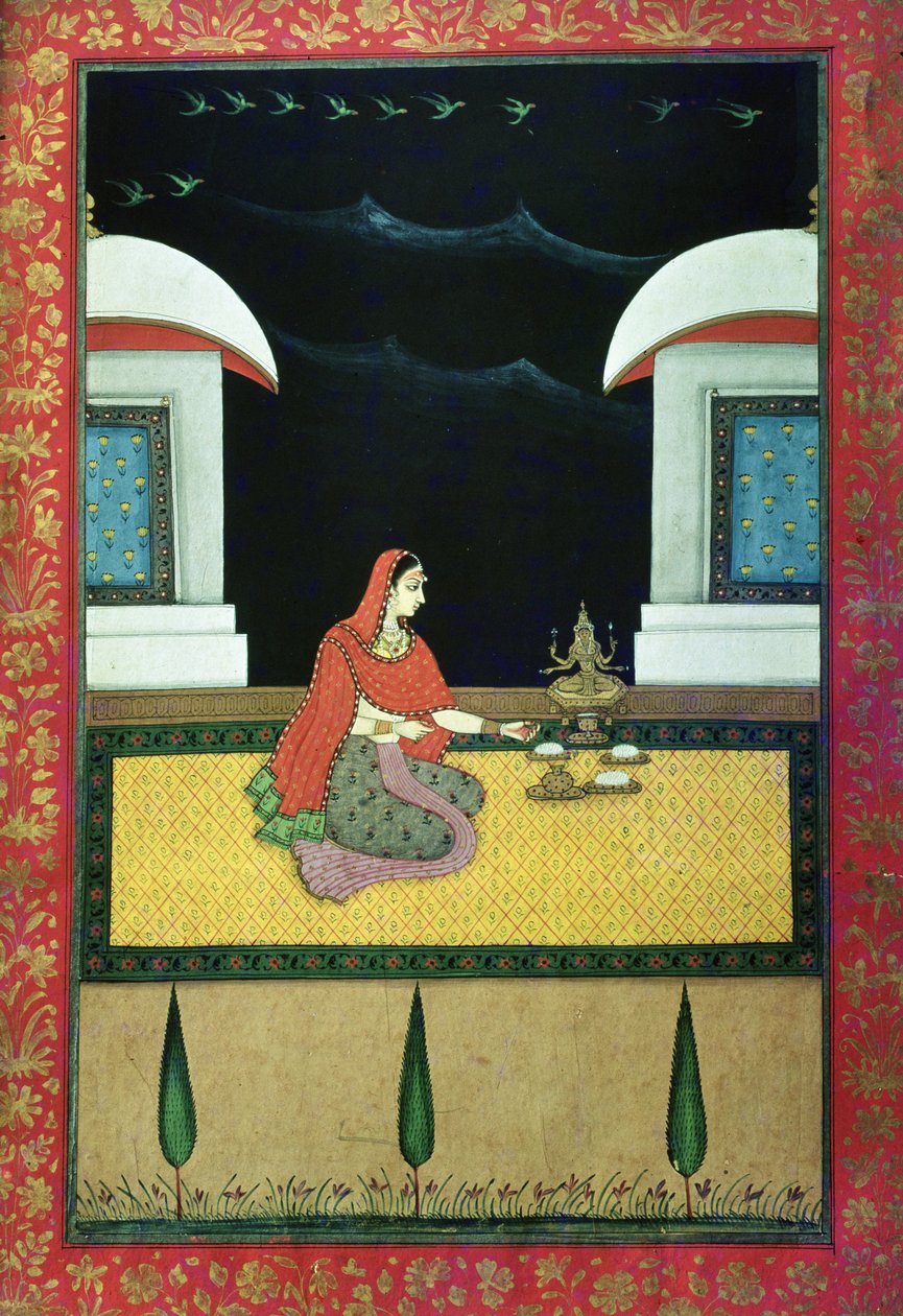 महिला एक गलीचा पर बैठी, 1750 (कागज पर गौचे) द्वारा बंगाजी रागिनी