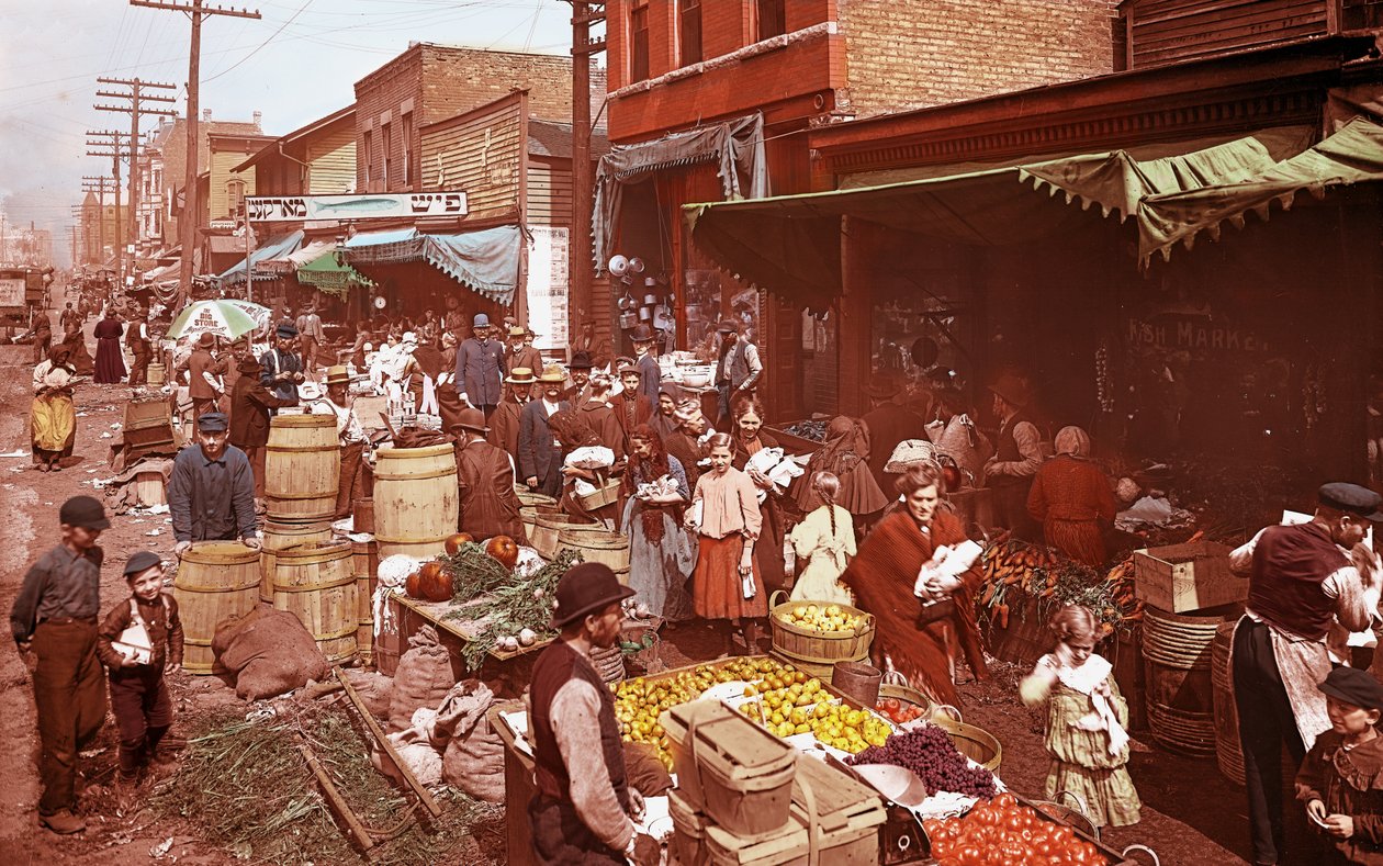 मैक्सवेल स्ट्रीट मार्केट।, शिकागो, इलिनोइस, यूएसए, c.1905 (फोटो) द्वारा बार्न्स और क्रॉस्बी