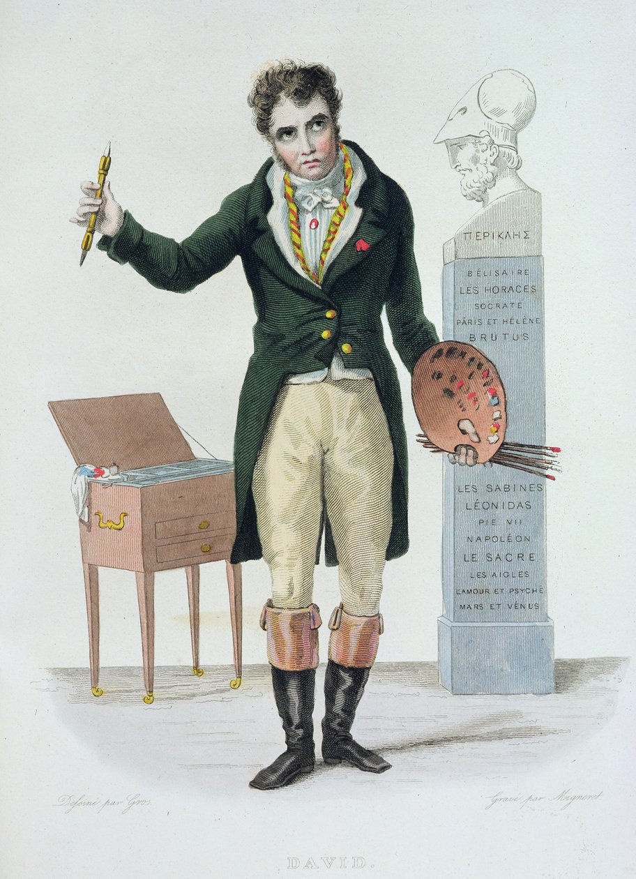 जेक्स लुइस डेविड (1771-1835), ई। मेंनेक द्वारा 1835 (रंग उत्कीर्णन) &39;द फ्रेंच प्लूटार्क&39; के लिए चित्र द्वारा एंटोनी जीन ग्रोस