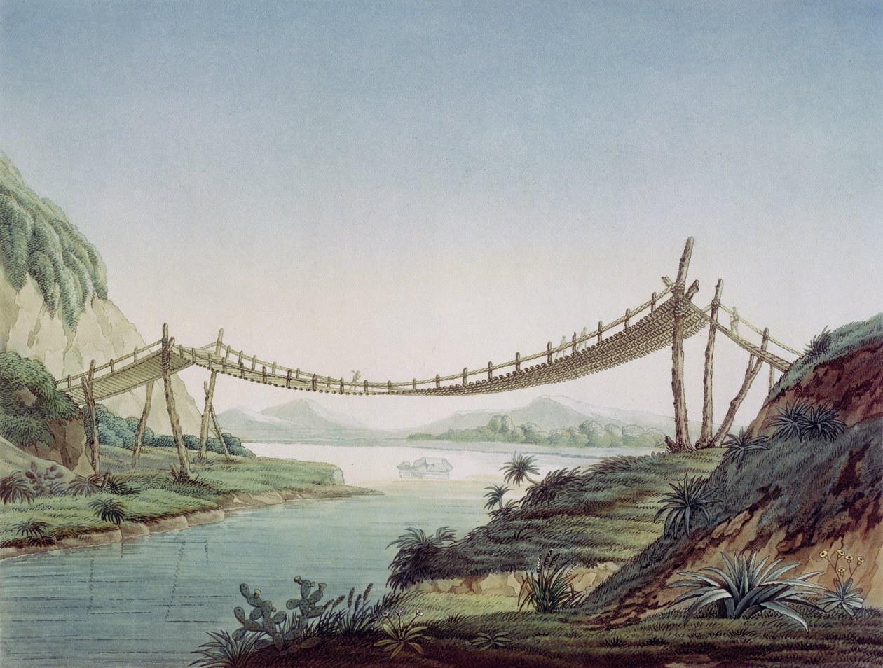 पेनिस के पास रोप ब्रिज, चंबो नदी, मैक्सिको, 1810 को पार करते हुए द्वारा बैरन फ्रेडरिक अलेक्जेंडर वॉन हम्बोल्ट
