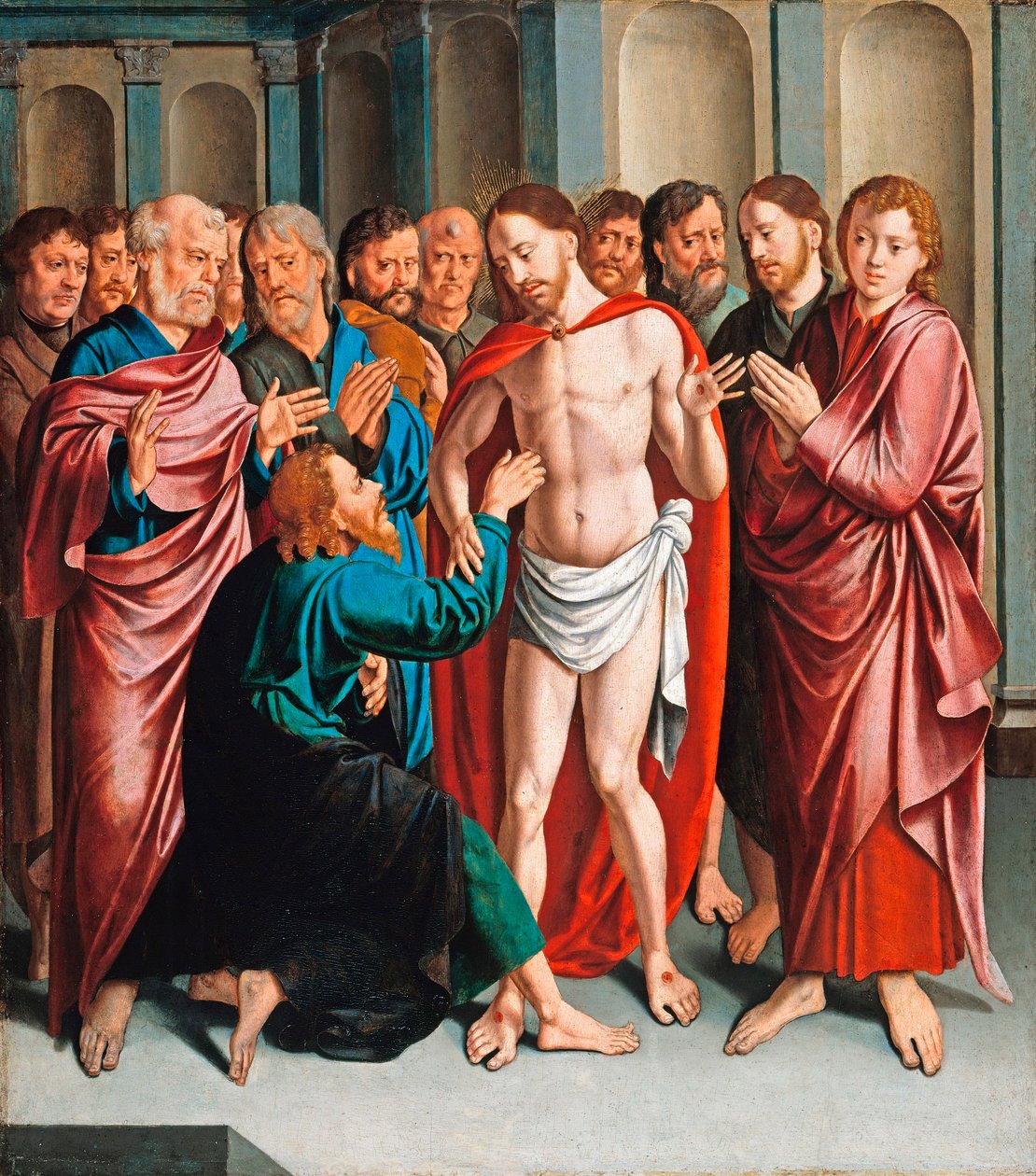 "" L'incredulite de Saint Thomas "" (सेंट थॉमस की अविश्वसनीयता) Peinture de Bartholomaeus (Barthel) Bruyn dit l'ancien (1493-1555), - लकड़ी पर तेल Dim 62x56 cm Staatliche Museen, बर्लिन द्वारा बार्थोलोमीस एल्डर ब्रूयन