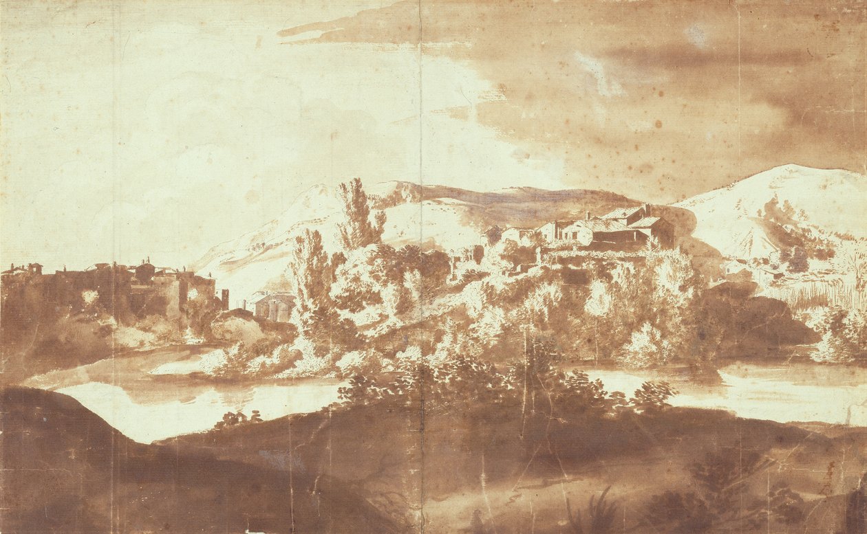 एक नदी पर इतालवी गांव, c.1627 (कागज पर ग्रेफाइट से धो के साथ कलम और स्याही) द्वारा बर्थोलोमस बिरनबर्ग