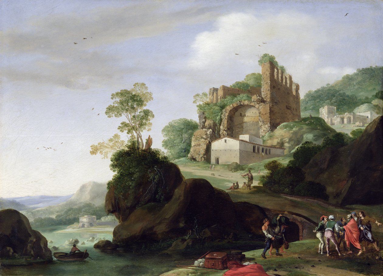 सेंट पीटर और सेंट जॉन इन लैंडस्केप विथ रुइन्स, c.1625 (तांबे पर तेल) द्वारा बर्थोलोमस बिरनबर्ग