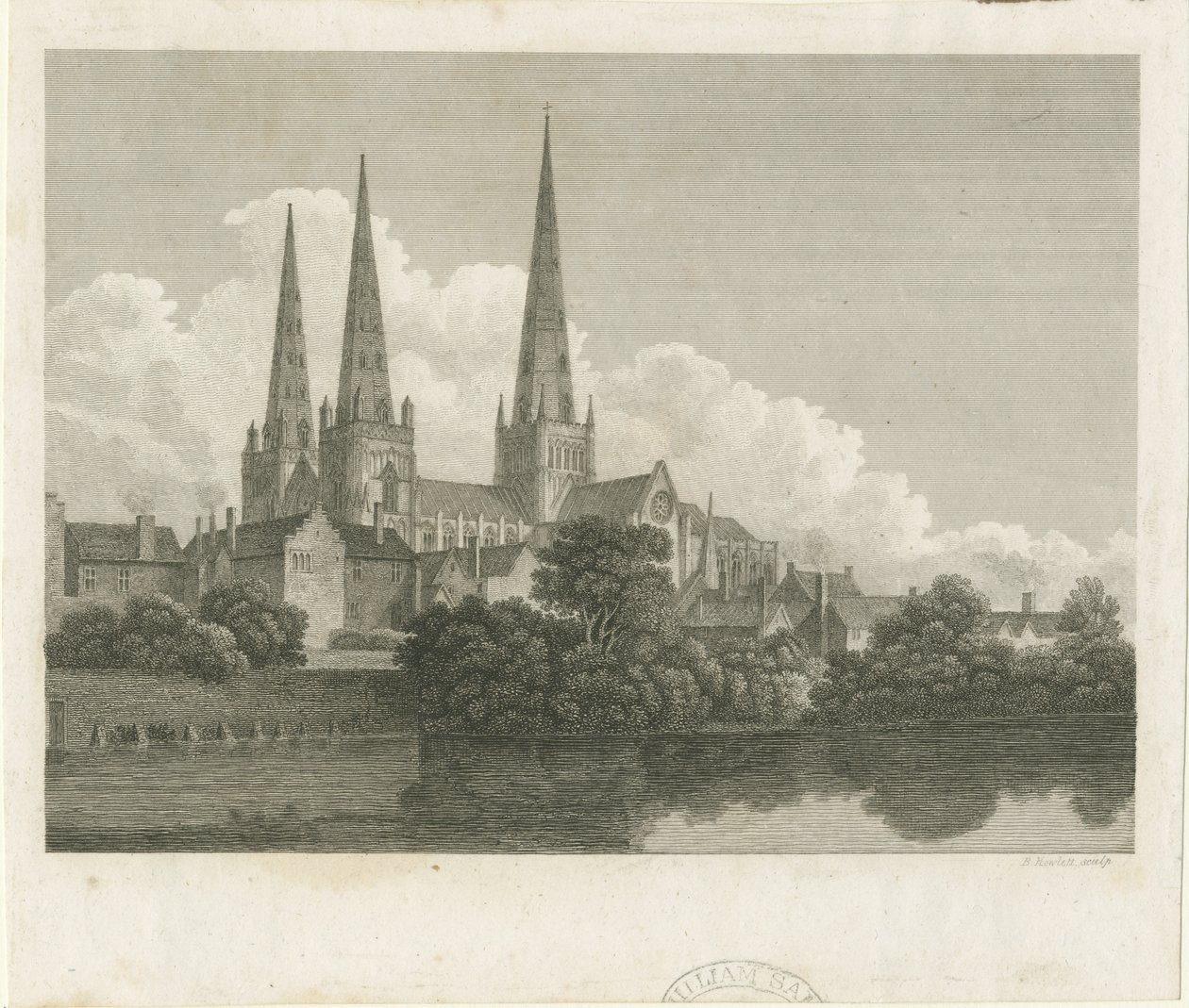 लिचफील्ड कैथेड्रल - साउथ वेस्ट व्यू: एनग्रेविंग, एनडी [1796] द्वारा बार्थोलोमेव होवलेट