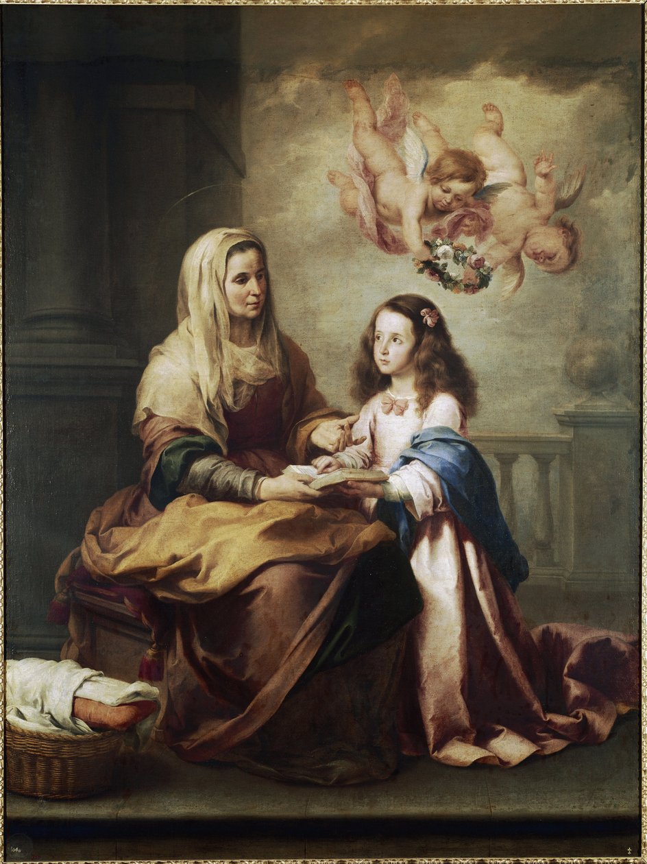वर्जिन मैरी और सेंट ऐनी डिटेल। (कैनवास पर तेल, c.1674) द्वारा बार्टोलोमे एस्टेबन मुरिलो