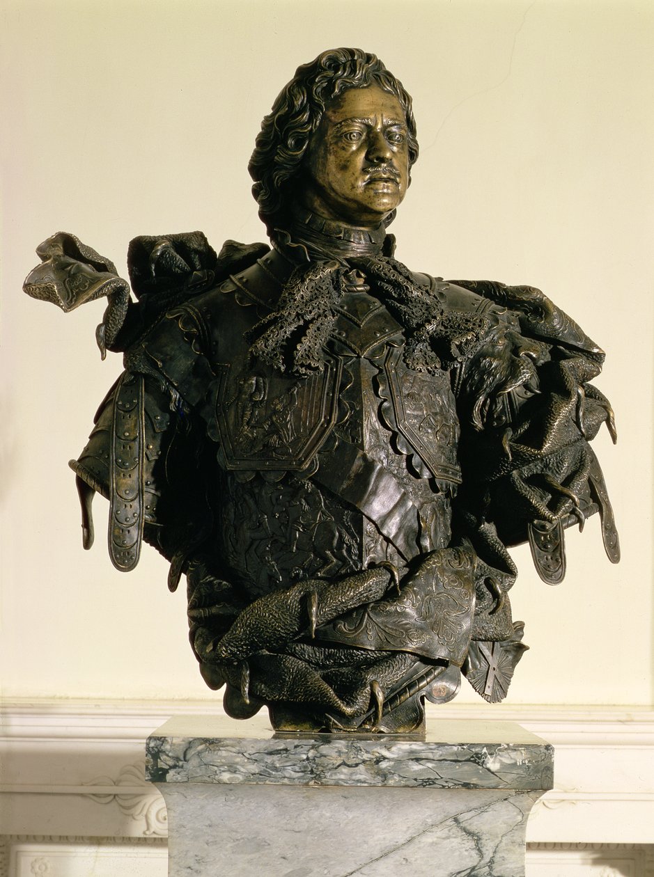 पीटर I का पोर्ट्रेट बस्ट (1672-1725), 1723-29 (कांस्य) द्वारा बार्टोलोमो कार्लो, conte Rastrelli