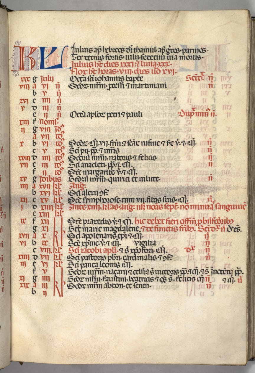 मिसल: फूल। 6r: जुलाई कैलेंडर पेज, 1469। द्वारा बार्टोलोमो कैपोराली