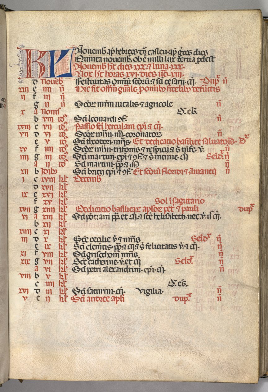 मिसल: फूल। 8r: नवंबर कैलेंडर पेज, 1469। द्वारा बार्टोलोमो कैपोराली