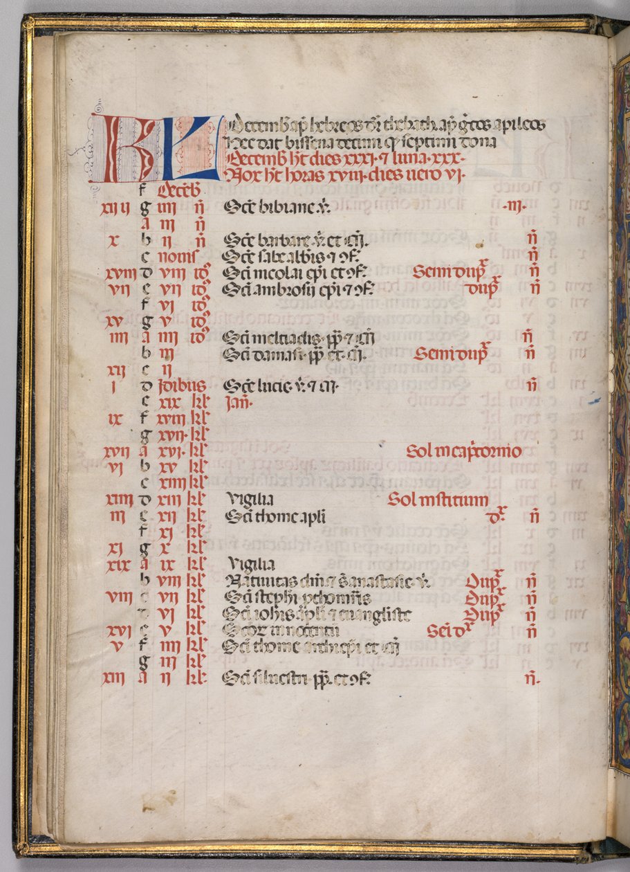 मिसल: फूल। 8v: दिसंबर कैलेंडर पेज, 1469। द्वारा बार्टोलोमो कैपोराली