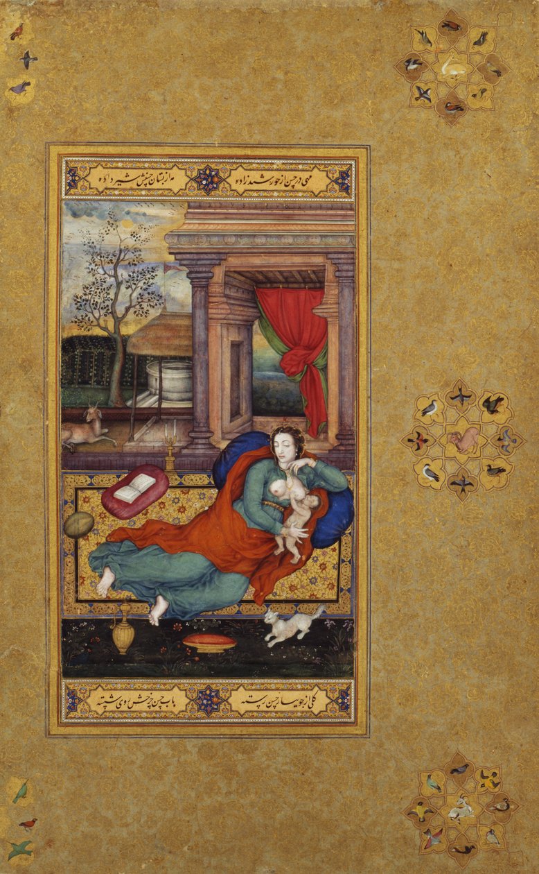 द वर्जिन एंड चाइल्ड, 1590, एल्बम पेज c.1610 (कागज पर अपारदर्शी wc und गोल्ड) द्वारा बसवान