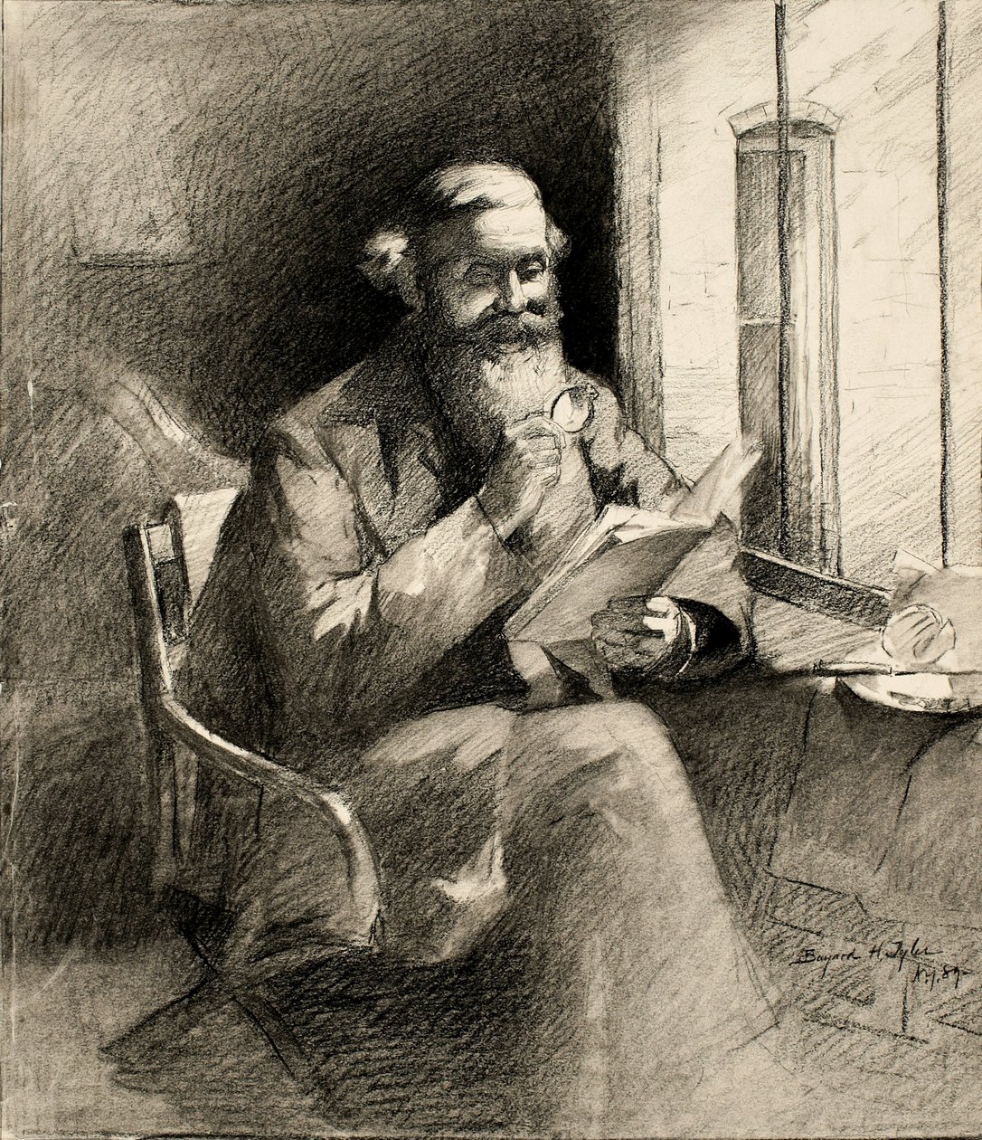 एक अच्छी कहानी, 1889 (क्रीम वोव पेपर पर लकड़ी का कोयला) द्वारा बेयर्ड हेनरी टायलर