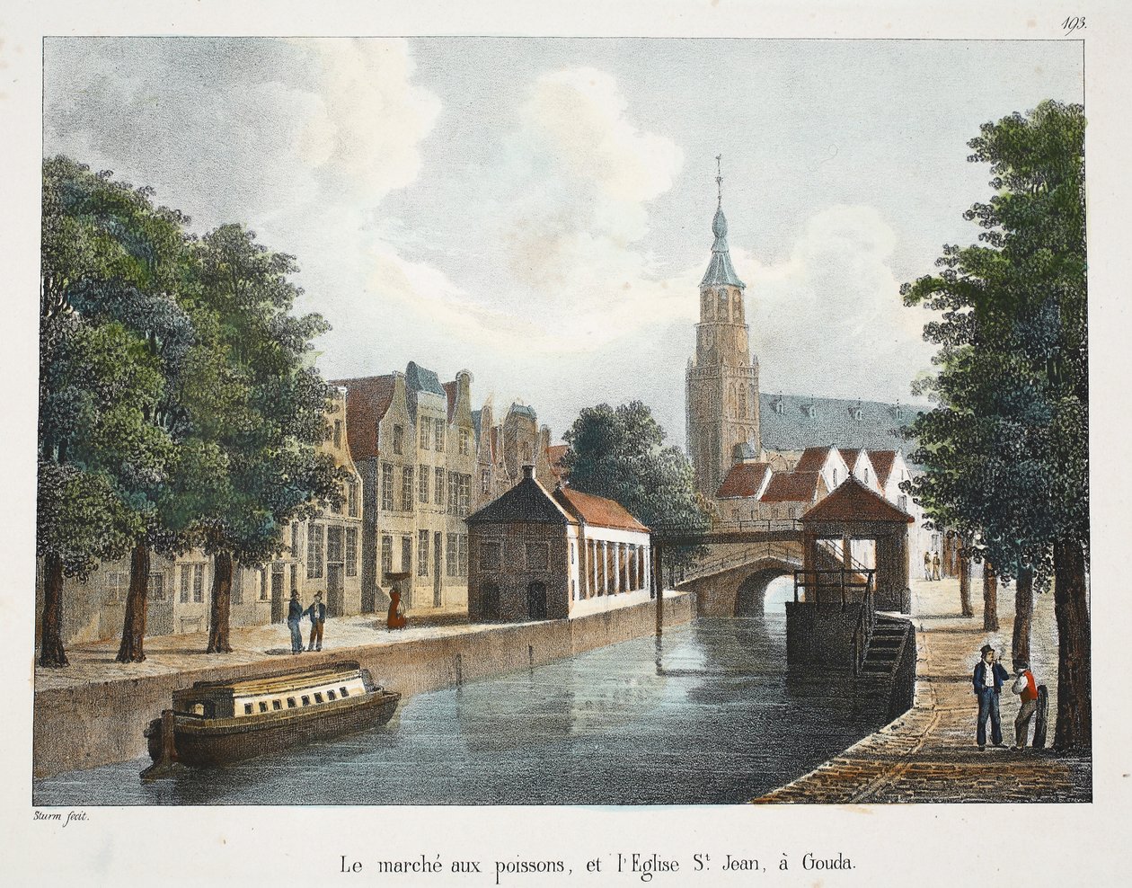 मछली बाजार, और Gouda में सेंट जीन चर्च, c.1895 (फोटोक्रोम) द्वारा बेल्जियम स्कूल